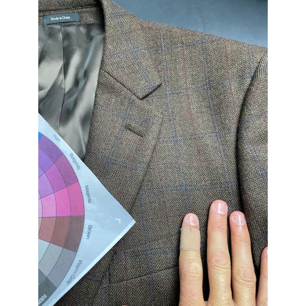 Joseph & Feiss Blazer Mens 40 Long Brown multi Plaid 100% Wool SUPER SALE
